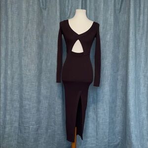 Elegant Brown Cut-Out Dress